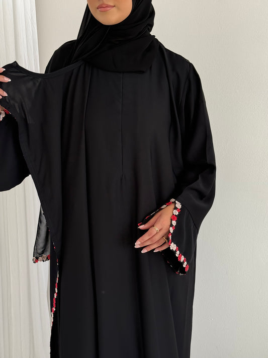 Zaira Flowerlace Abaya in Black- nursingfriendly