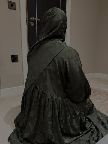 Deep Khaki Jacquard(Jamila) - Abaya with attached hijab - nursingfriendly