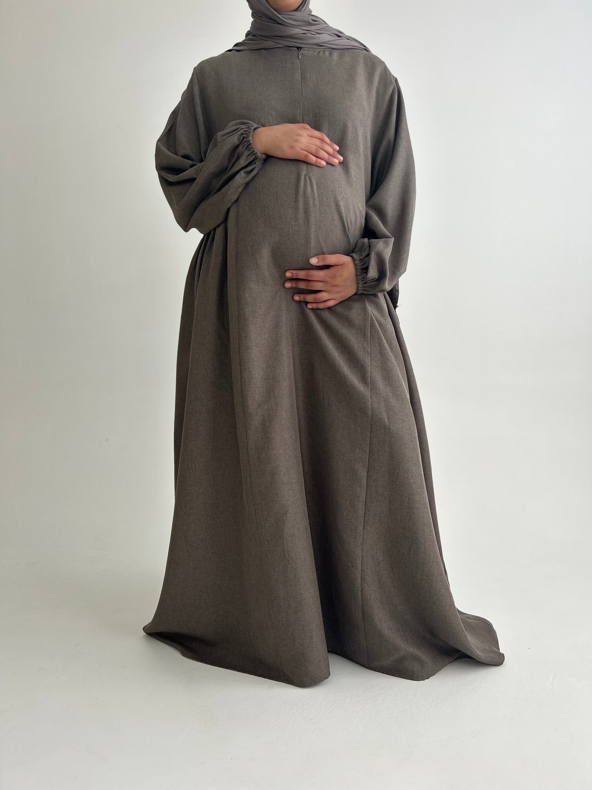 Hayat Linen Abaya Brownish Green - Modest Maternity