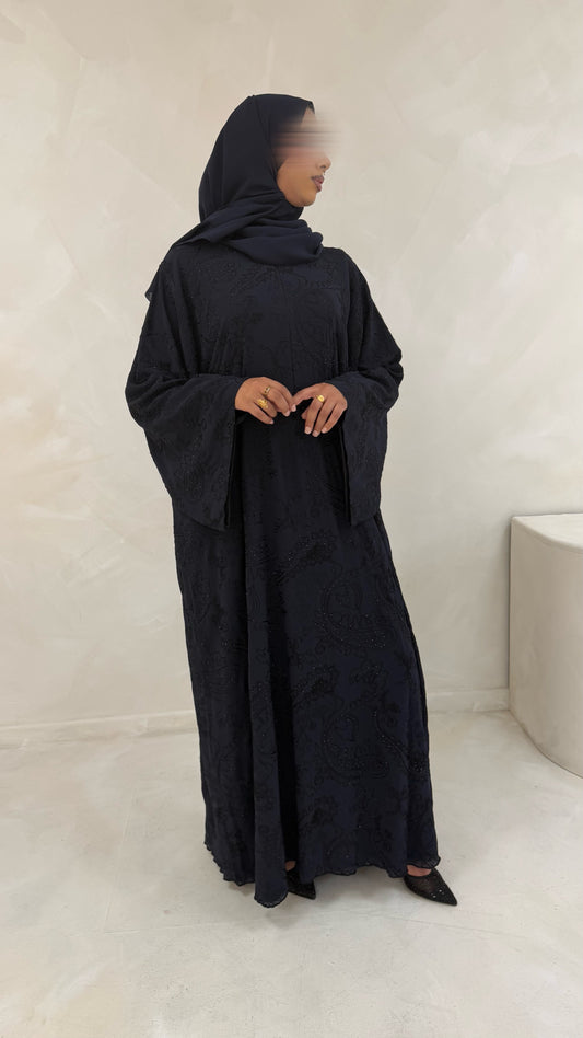 Deluxe Eid abaya with embroidery and stones in Navy