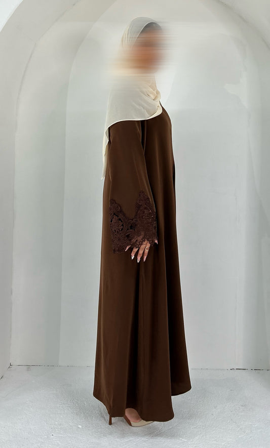 Sana Abaya Lace Sleeves with Pockets Coffee
