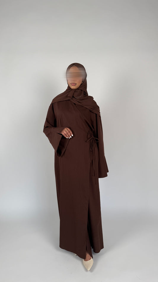 Linen/Cotton Wrap Abaya in Rich Brown with matching chiffon hijab