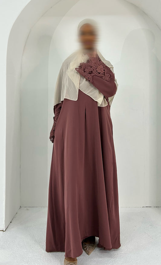 Sana Abaya Lace Sleeves with Pockets Mauve