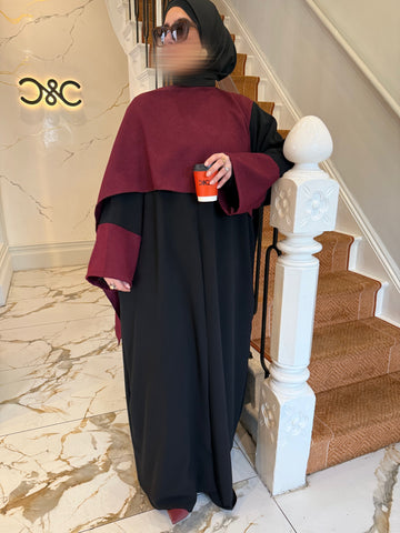 Shawl Abaya - Burgundy with Contrast Sleeves - Nursing Cover