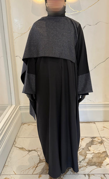 Shawl Abaya - Dark Grey Melange with Contrast Sleeves