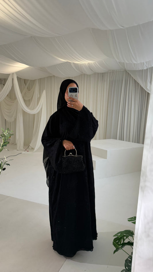 Deluxe Eid abaya with embroidery and stones in Black