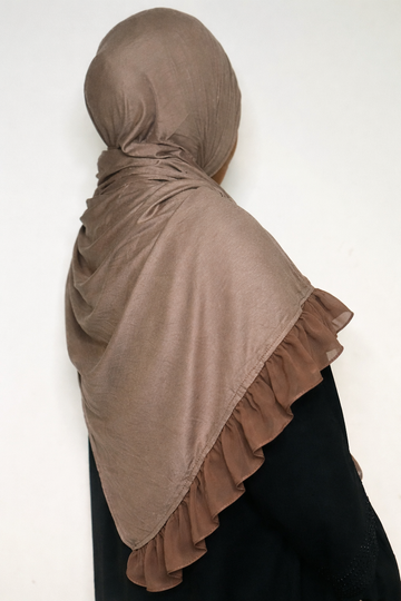 Premium Soft Brown Jersey Hijab with medium brown Frill