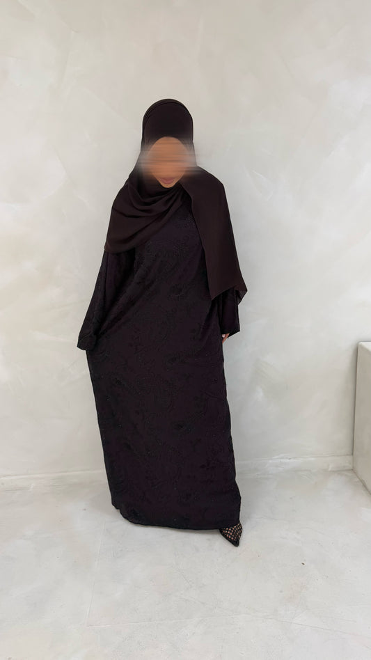 Deluxe Eid abaya with embroidery and stones in Plum