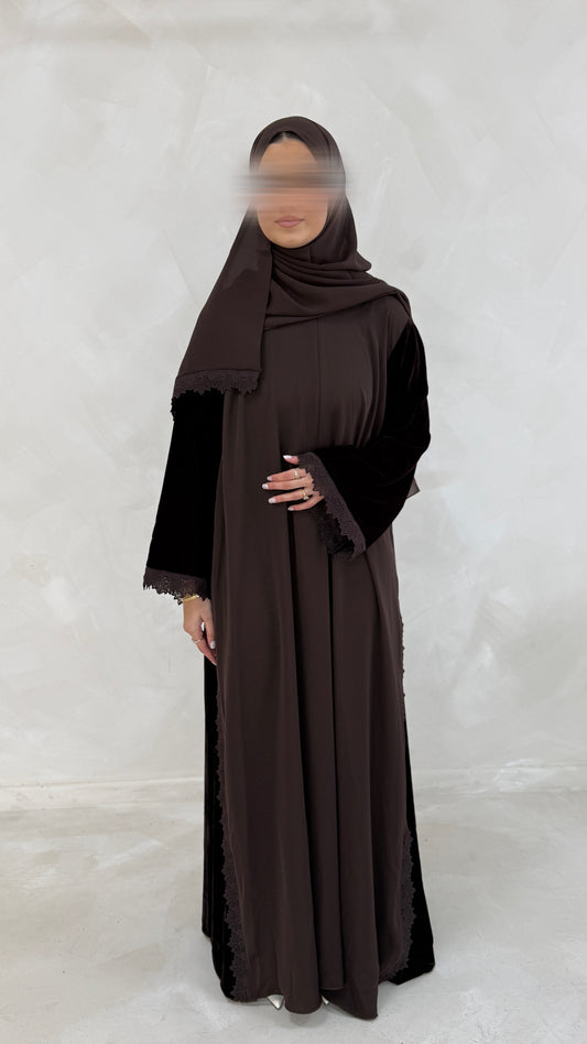 Cacao Velvet Lace Nidha (Malika ) - Nursing Friendly comes with matching hijab