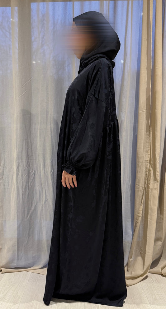 Black Jacquard (Jamila) - Abaya with attached hijab- nursingfriendly