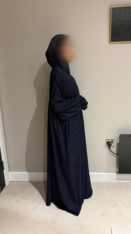 Navy Jacquard Printed (Jamila) - Abaya with attached hijab - nursingfriendly