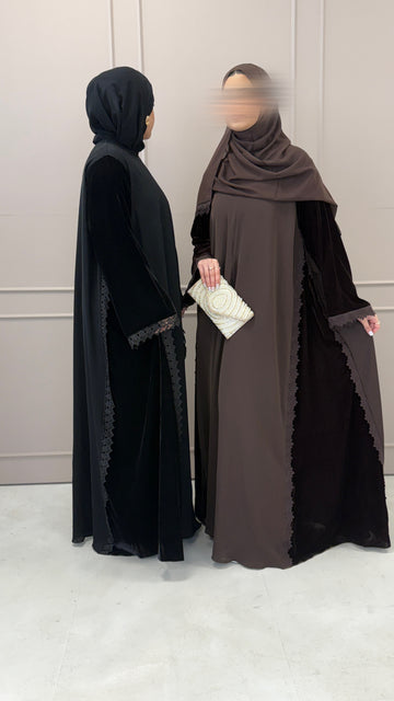 Cacao Velvet Lace Nidha (Malika ) - Nursing Friendly comes with matching hijab