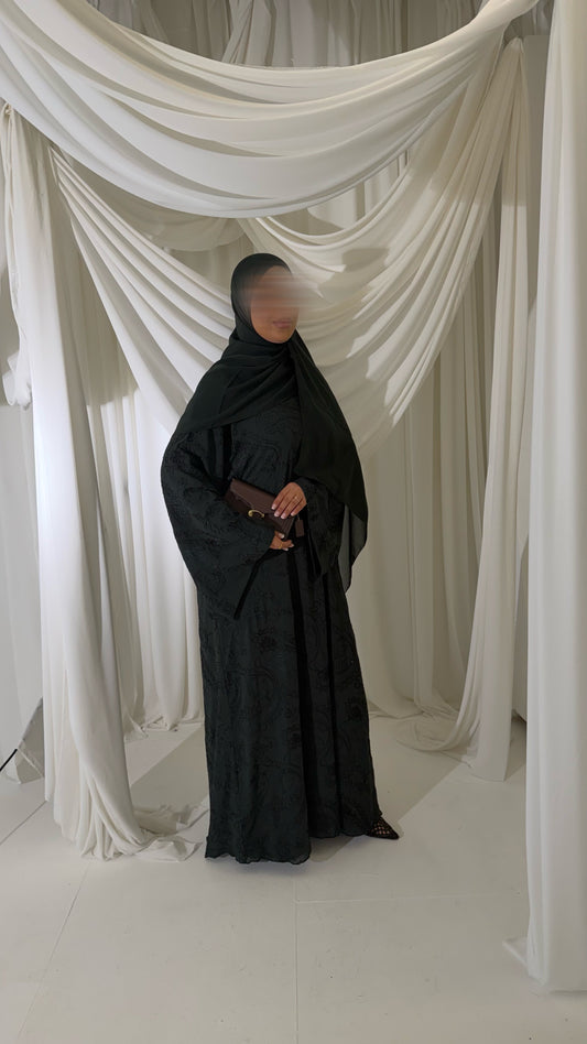 Deluxe Eid abaya with embroidery and stones in Emerald