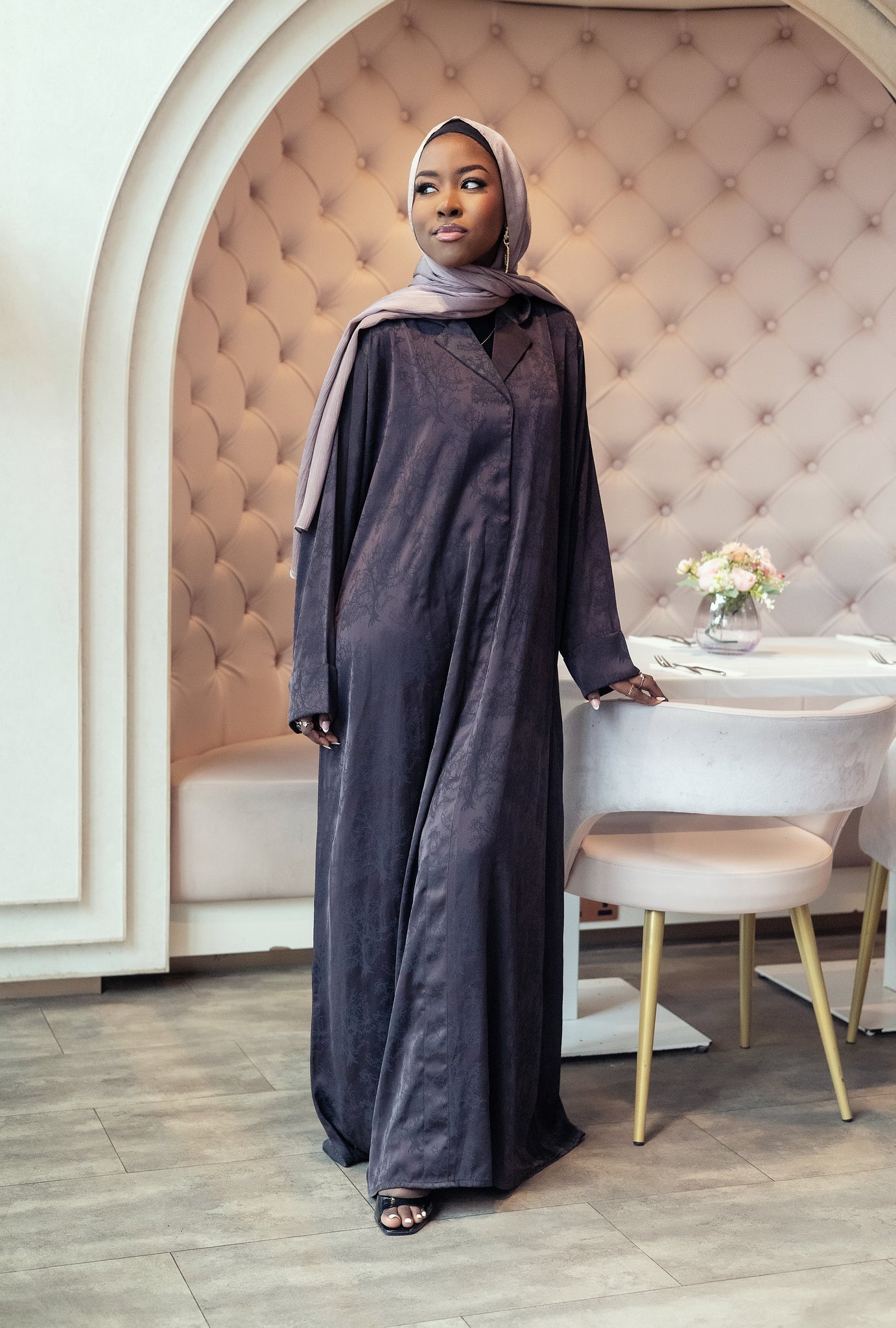 Safa Printed Blazer style Abaya Chocolate