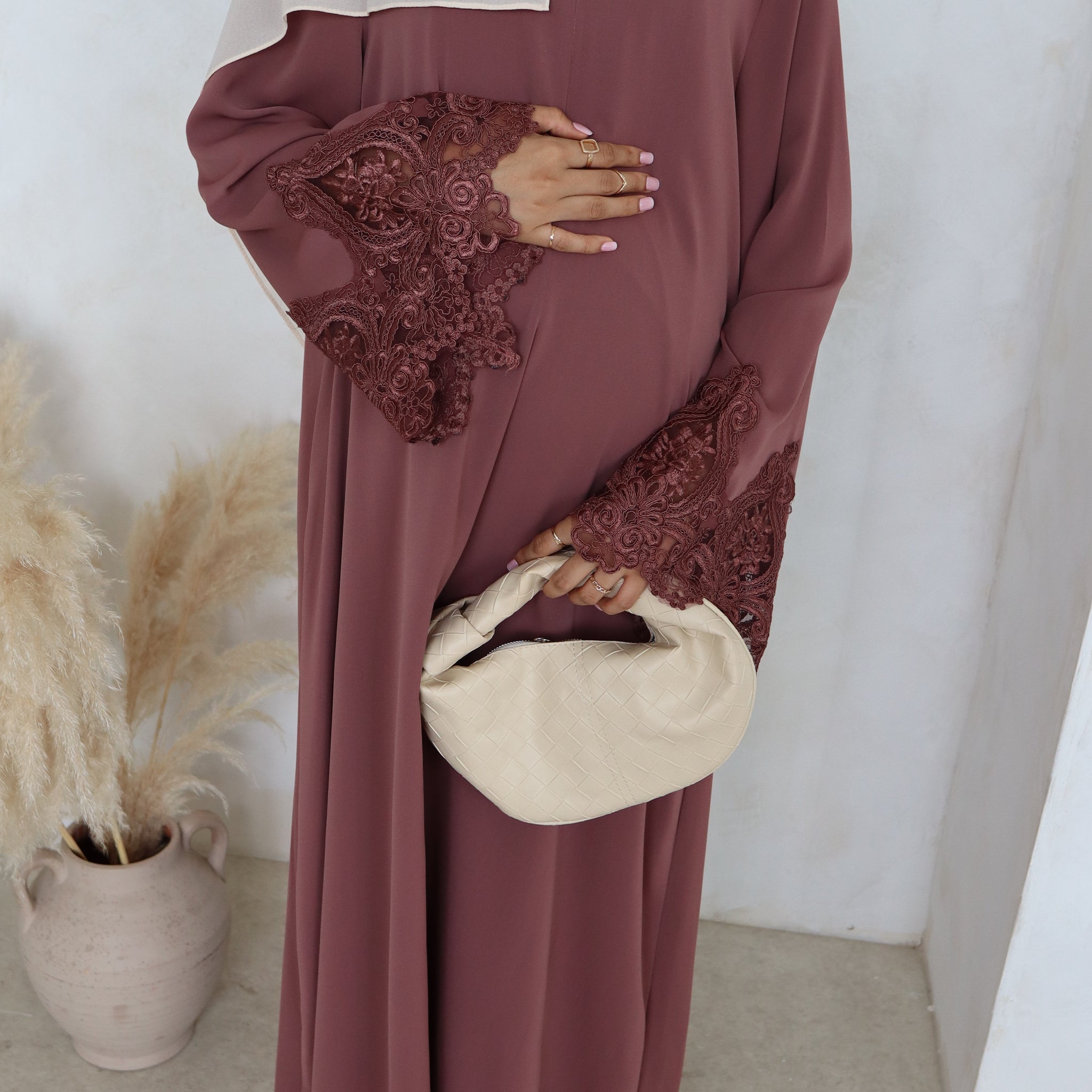 Sana Abaya Lace Sleeves with Pockets Mauve - Modest Maternity
