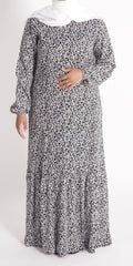 Black leafy print maxi dress